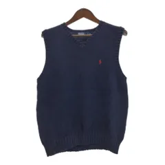 Polo by Ralph Lauren ポロ ラルフローレン コットン ニット ベスト ワンポイントロゴ ネイビー (メンズ M) 中古 古着 T0689