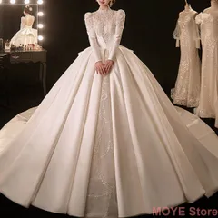 結婚式 長袖 袖あり ウェディングドレス ウエディングドレス Aライン フレア プリンセスドレス 花嫁ドレス トレーン ロングトレーン 前撮り 二次会ドレス 1351