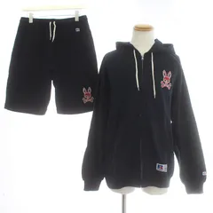 サイコバニー Psycho Bunny RUSSELL ATHLETIC セットアップ 上下 ジップアップパーカー 長袖 ショートパンツ スウェット地 刺繍 コットン XL L 紺 ネイビー /KUのサムネイル