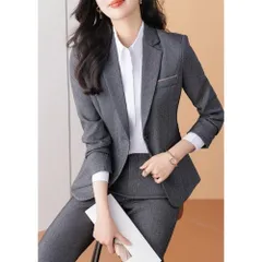 ☆ グレー ☆ M ☆ ビジネススーツ パンツスーツ セットアップ レディース レディース スーツ セットアップ ビジネス レディーススーツ ビジネススーツ セレモニースーツ フォーマルスーツ パンツスーツ 上下セット 長袖 無地 ビジカジ リクルート 通勤