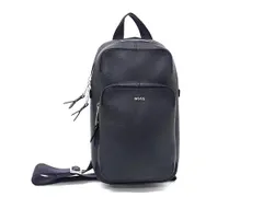 ■極美品■ HUGO BOSS ヒューゴボス レザー ショルダーバッグ ボディバッグ 斜め掛け メンズ レディース ネイビー系 FL6041のサムネイル