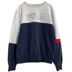 FILA ロゴスウェット トレーナー S ホワイト ネイビー フィラ スポーツ プルオーバー 古着卸 アメリカ仕入 a701-6432