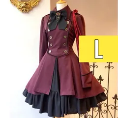 膝丈ワンピース 軍服 ロリータ ワンピース ゴスロリ ドレス トレンド クリスマス パーティー 人気 オルチャン  ストリート コスチューム 赤 レッド L