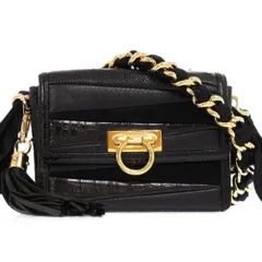 美品 サルヴァトーレフェラガモ ガンチーニ クロコダイル エキゾチックレザー ブラック 1337 黒 ショルダーバッグ Salvatore Ferragamo