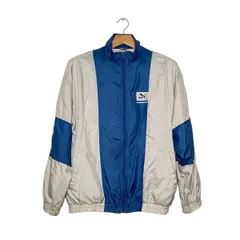 【PUMA】 ナイロンジャケット｜メンズL相当｜ホワイト／ブルー｜バックロゴデザイン｜ジップアップ｜ウインドブレーカー｜スポーツ古着