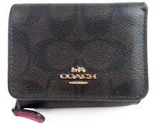 コーチ　COACH　シグネチャー　レザー　L字ファスナー　小銭入れ付き　3つ折り財布　レッド×ブラウン×ブラック　送料無料