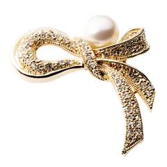 【ゴールド×ワンサイズ】[Cream dot. クリームドット公式] ブローチ フォーマル 卒業式 卒園式 入学式 入園式 ママスーツ コサージュ 一粒パール キュービックジルコニア ビジュー リボン ノット ミル打ち ピン 華やか 大人 上品 エレガント  