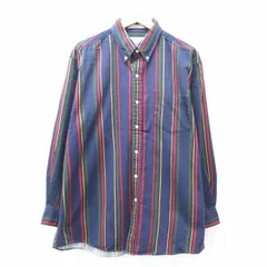 XL/古着 長袖 シャツ メンズ コットン ボタンダウン 紺他 ネイビー ストライプ 25aug30 中古 トップス