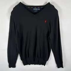 古着 ポロ・ラルフローレン POLO RALPH LAUREN セーター コットンニット ワンポイントロゴ刺繍 Ｖネック XXL  ブラック メンズ