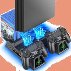 PRO PS4 縦置き 本体冷却 2台PS4コントローラー充電 OIVO PS4冷却ファン PS4スタンド ソフト収納 PS4/PS4 Pro/Slim/スリム 高互換性 LED指示ランプ付