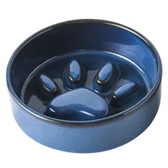 早食い防止 食器 犬 猫 食器 皿 凹凸 餌入れ 陶器 フードボウル ペット ダイエット (ブルー) [ブルー]
