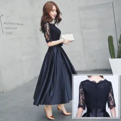 ☆ ブラック×ファスナー ☆ M ☆ ステージドレス ミモレ丈 pkdress2 ドレス ワンピース 大人 パーティ ステージドレス コンサートドレス レース ドレスワンピース Aライン ファスナー ファスナータイプ ミモレ丈 ミディアム