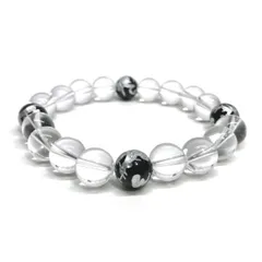 10mm 四神獣銀彫オニキス×水晶 パワーストーン ブレスレット天然石 運気上昇 開運 金運 恋愛運 お守り 青龍 白虎 玄武 朱雀 メンズ・レディース　男性・女性　数珠ブレス　開運  [l] 4月誕生石