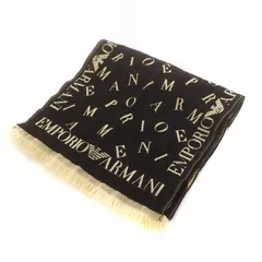 エンポリオアルマーニ EMPORIO ARMANI マフラー ストール ウール フリンジ ロゴ 総柄 黒 ブラック アイボリー ■GY18 /MQのサムネイル