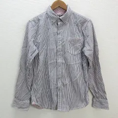 s■ビームス/BEAMS ストライプ柄 胸ポケット付き 長袖シャツ【M】白 茶/MENS/135【中古】