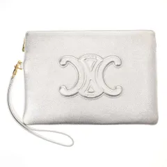 CELINE セリーヌ Small Pouch with strap トリオンフレザークラッチバッグ  シルバー