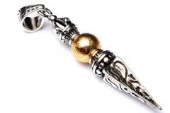 アルタイ隕石(メテオライト) 56x10(丸玉10)mm 金剛杭(プルパ)  ゴールドコーティング ペンダントトップ 1個売り パワーストーン 天然石 _PRG2186-1