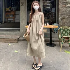 ワンピース ロングワンピース ノースリーブ ギャザー 夏 レディース マキシ丈 ロング丈 ワンピース 袖なし 体型カバー 着痩せ シンプル