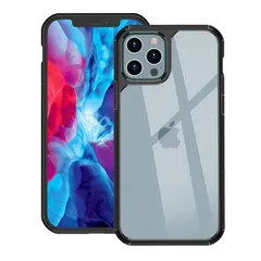 Eazaki iPhone 12 Promax 用 ケース バンパーの全面保護 透明 耐衝撃 黄変防止 指紋防止 滑り止め スレ傷防止 耐久性 6.7インチ用 スマホケース カバー ストラップホール付き（ブラック・クリア） 0