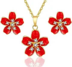 alisashelly 桜 ピアス ネックレス セット さくら レディース スタッドピアス k18金RGP 大人 可愛い 金属アレルギー対応( レッド)