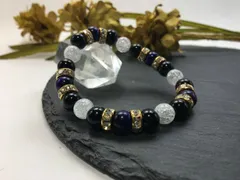 パワーストーン ブレスレット パープルタイガーアイ&オニキス&クラック水晶 （ゴールド）レディース 女性  数珠ブレス 開運 プレゼント ギフト  [4]