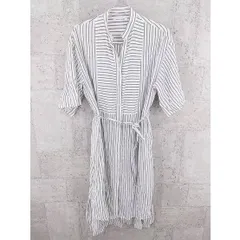 ◇ ◎ AZUL BY MOUSSY ストライプ 半袖 膝下丈 ワンピース サイズS オフホワイト グレー系 レディース  【1002796319341】のサムネイル