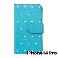 【新品未使用】 iPhone14 Pro 手帳型スマホ ケース ハート柄 (カバー色ブルー×ホワイト柄) ドット シンプル おしゃれ カード収納 PUレザー flip2-ip14pro-bl-20082