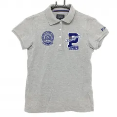 【美品】パーリーゲイツ 半袖ポロシャツ グレー×ブルー コットン100％ パイル地ロゴ レディース 0(S) ゴルフウェア PEARLY GATES