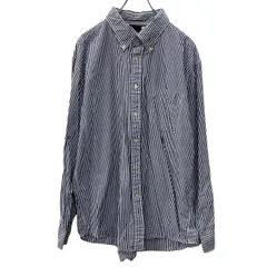 TOMMY HILFIGER 長袖 ストライプシャツ XL ブルーホワイト トミーヒルフィガー ボタンダウン ボタン 胸ポケット 指針ロゴ 春物 a710-6158のサムネイル