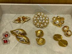 ヴィンテージアクセサリー　まとめ売り　７点セット　ゴールド　イヤリング　ブローチ　スカーフリング　指輪