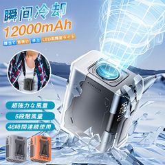 腰掛け扇風機 強力 ベルトファン 腰掛けファン 首掛け/腰掛け/卓上 5段階風量調節 静音設計 【46h連続＆12000mAh大容量】 アウトドア/ 小型軽量 オフィス用 屋外作業 熱中症対策