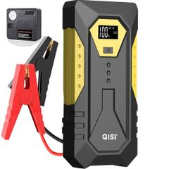 QISI ジャンプスターター 12V 車用 デジタル表示 空気入れセット バッテリー エンジンスターター 10000mAh 小型 軽量 最大電流800A 急速充電 ライト付き モバイルバッテリー スマホ充電 バイク 車緊急始動