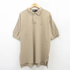 XL/古着 ラルフローレン 半袖 ブランド ポロ シャツ メンズ 90s ワンポイントロゴ 鹿の子 大きいサイズ コットン ベージュ カーキ 25jun05 