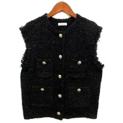 フレイアイディー FRAY I.D ツイード ニット ベスト カーディガン 2023AW ブラック 黒 F FWNT234203