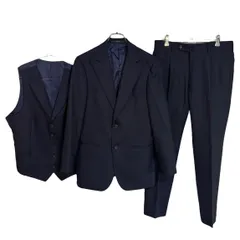 C343 【美品】 ARTISAN アルチザン セットアップ 3点 セット スーツ 上下 ジャケット ベスト パンツ ズボン ネイビー ウール メンズ M コムサメン