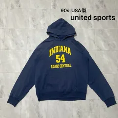 90s USA製 united sports ユナイテッドスポーツ sweat hoodie スウェットパーカー アメフト 3段ロゴ プリントロゴ ネイビー 玉FL3922
