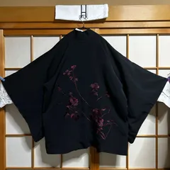 羽織のみ｜黒地×赤紫牡丹薇刺繍 羽織 華やか　豪華　刺繍　絵羽織 メンズ・ユニセックス インナー別売り