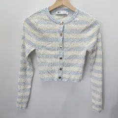 ◇ ZARA ザラ 長袖 ボーダー柄 カーディガン サイズEUR M ブルー グリーン系 レディース E  【1405140006582】