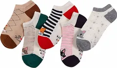 ねこタウン ねこ靴下 5足セット 猫 くつ下 スニーカーソックス レディース くるぶし丈 猫柄( タイプC,  Free Size)