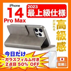 【在庫処分セール】iPhone 14 Pro Max ケース 手帳型フィルム付 カード収納 グレー