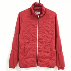 【超美品】ヒールクリーク 中綿ジャケット レッド ダブルジップ ロゴ刺しゅう ジップポケット レディース 44(XL) ゴルフウェア Heal Creek