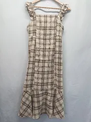 ◇ ⊇ マジェスティックレゴン チェック マーメイド 膝下丈 ワンピース サイズM ベージュ系 マルチ レディース E  【1507160012380】