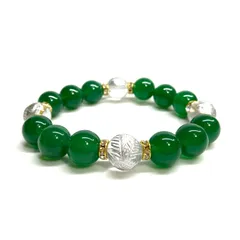 12mm 四神獣銀彫水晶×緑瑪瑙 パワーストーン ブレスレット天然石 運気上昇  金運 健康運 お守り 青龍 白虎 玄武 朱雀 （ゴールド）メンズ・レディース　男性・女性　数珠ブレス 開運 [15]