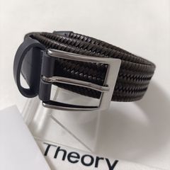 新品未使用 セオリー メンズ 本革レザー 編み込みベルト イントレチャート グレー系 Italy製 未使用品