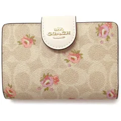 【新品 未使用】コーチ 財布 COACH アウトレット シグネチャー キャンバス ミディアム コーナー ジップ ウォレット フローラル プリント 花柄 二つ折り財布 CAR13 IMSAS