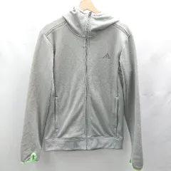 ◇ ⊇ adidas 裏起毛 ブランドロゴプリント ハイネック 長袖 パーカー サイズM グレー グリーン系 メンズ レディース E  【1502180065040】