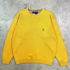90年代 TOMMY HILFIGER トミーヒルフィガー ワンポイントロゴ刺繍 コットンニットセーター メンズL 