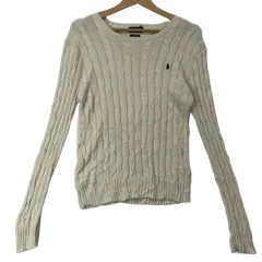 POLORALPH LAUREN/ポロラルフローレン ニット セーター ピマコットン ケーブルニット 長袖 ワンポイント刺繡 CHINA製 メンズ アイボリー