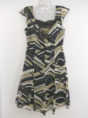 ◇ ESPRITMUR 総柄 レイヤード ノースリーブ ミニ ワンピース サイズ9 ブラック ベージュ マルチ レディース  【中古】 【1204180007708】