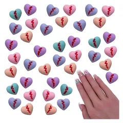 ネイルパーツ ハート パステル ひび割れ 8ｍｍ 混色 100個 ミックス 樹脂製 3Ｄ ぷっくり カボション レジン封入 デコパーツ ハンドメイド 手芸 パーツ BD3860